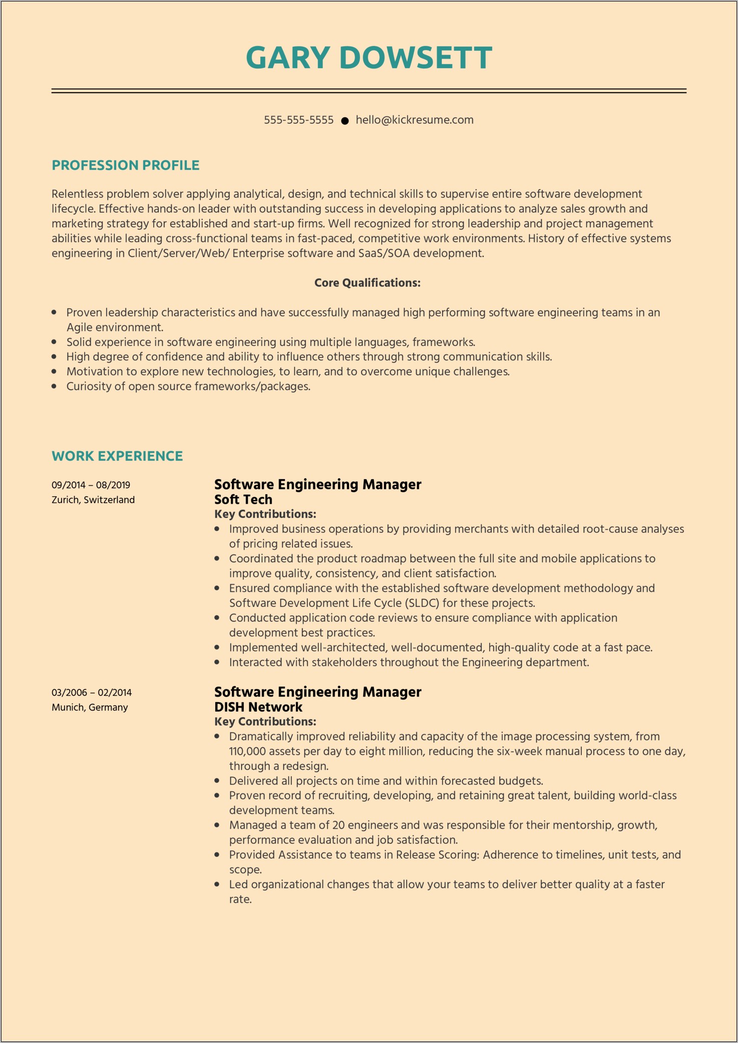 Software Engineer Project Manager Resume