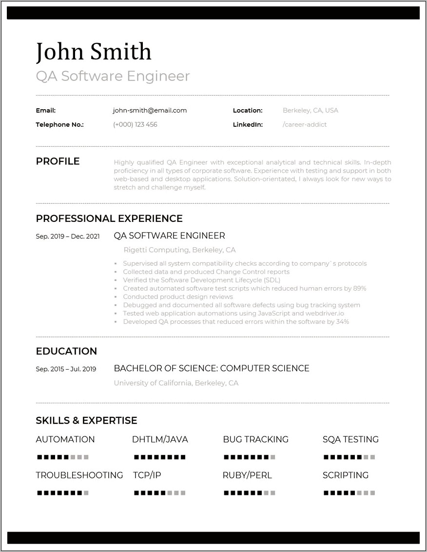 Software Engineer Resume Experience Examples