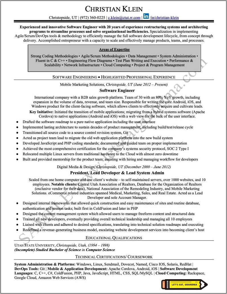 Software Engineer Vs Manager Resume