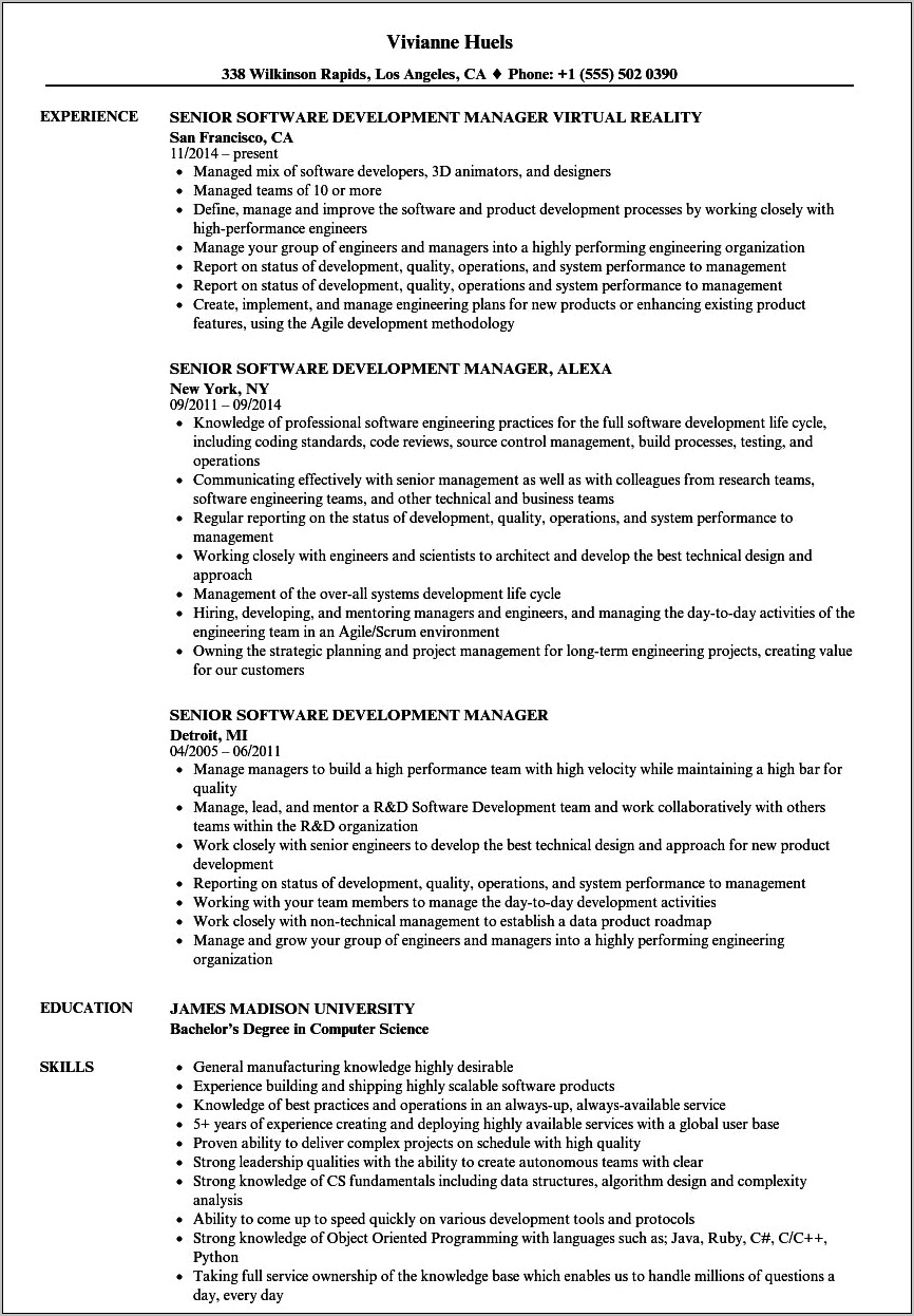 Software Engineering Director Resume Sample