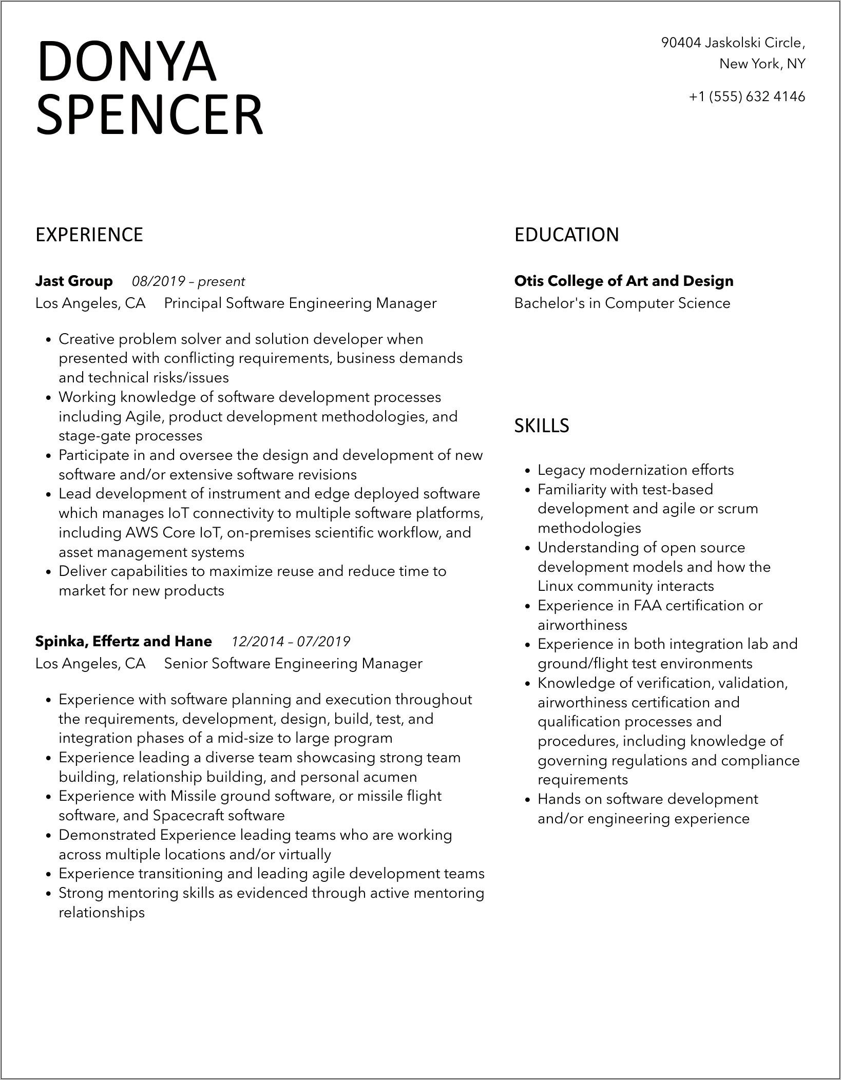 Software Engineering Manager Resume Template