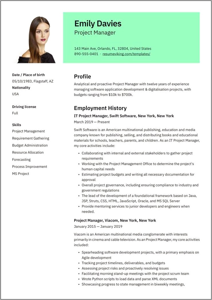 Software Project Manager Resume Pdf