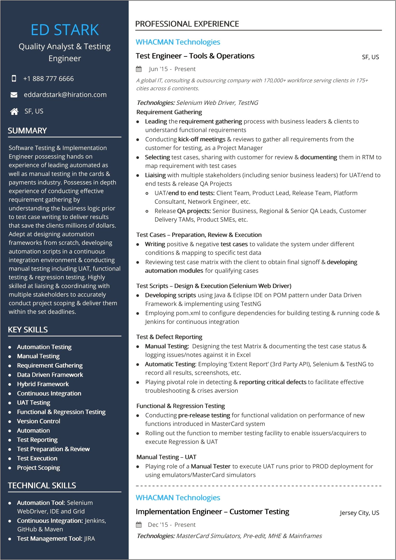 Software Test Engineer Skills Resume