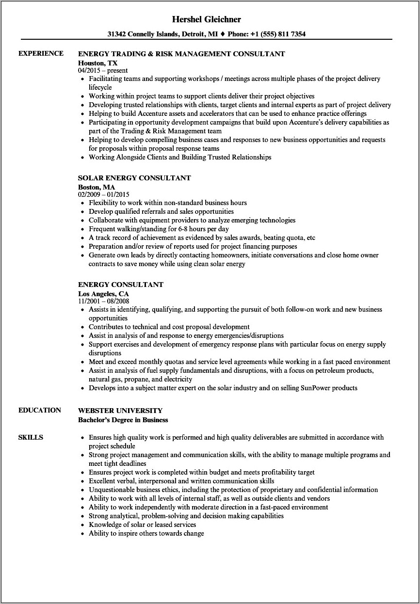 Solar Energy Sales Resume Sample