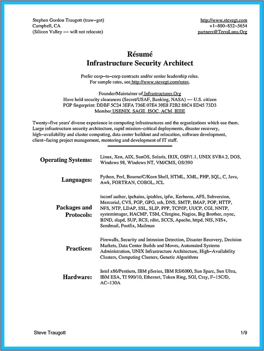 Sparc Solaris 10 Sample Resume