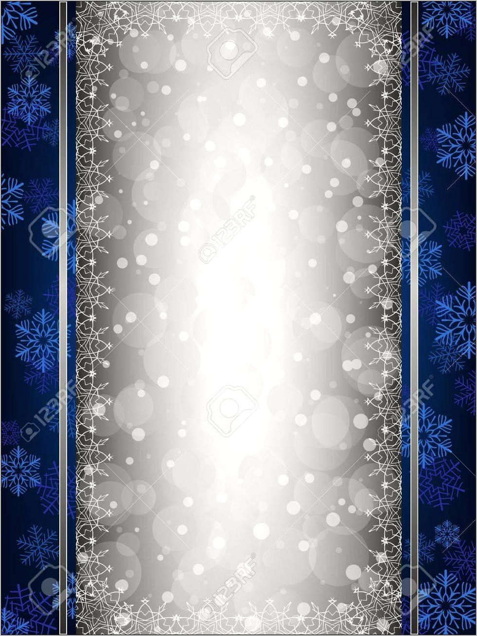 Sparkly Silverand Blue Snowflakes Border Free Template