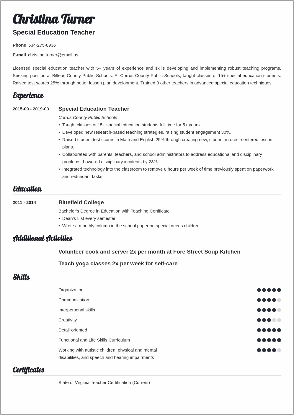 Special Education Aide Resume Objective