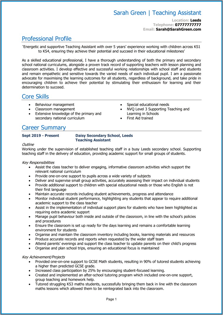Special Education Assistant Resume Examples