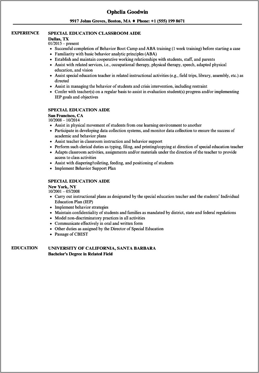 Special Education Director Resume Sample