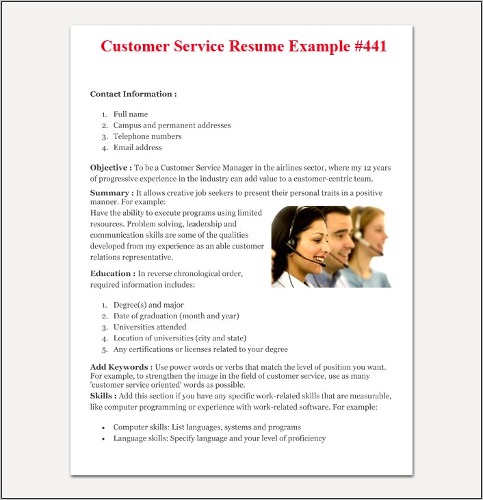 Special Skills Customer Service Resume