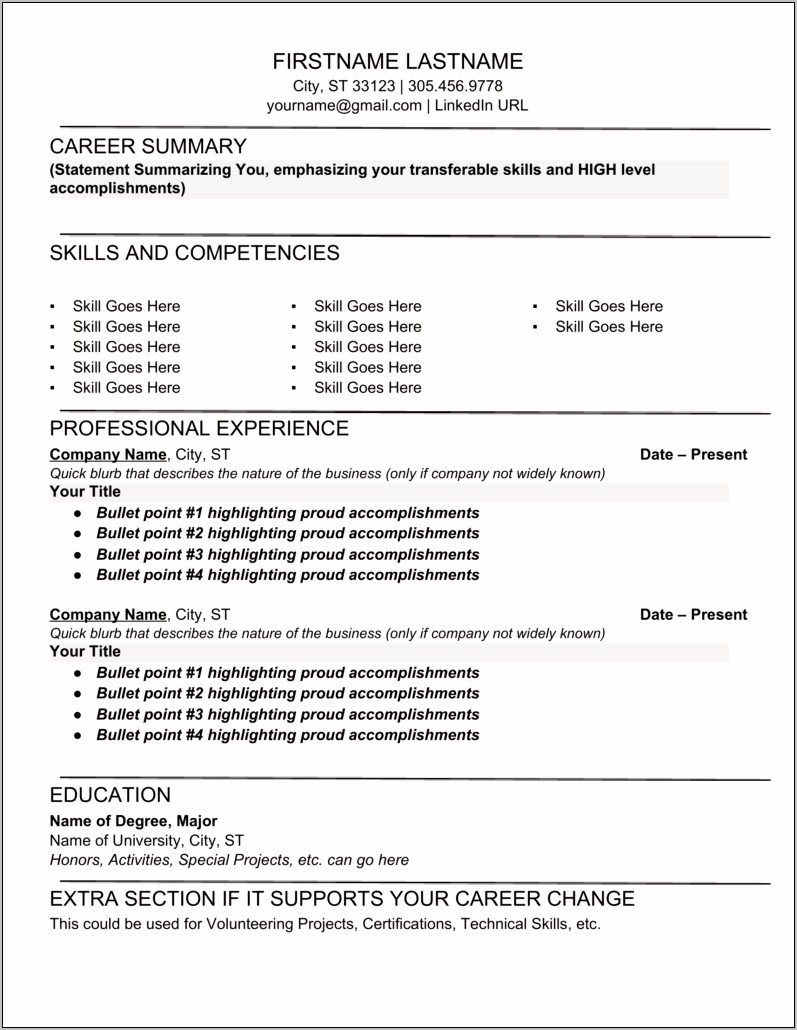 Specific Type Of Job Resume