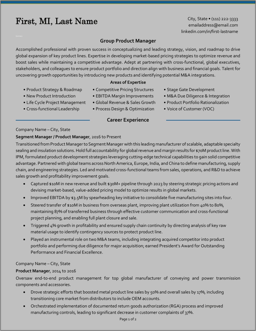 Specimen Of Resume For Job