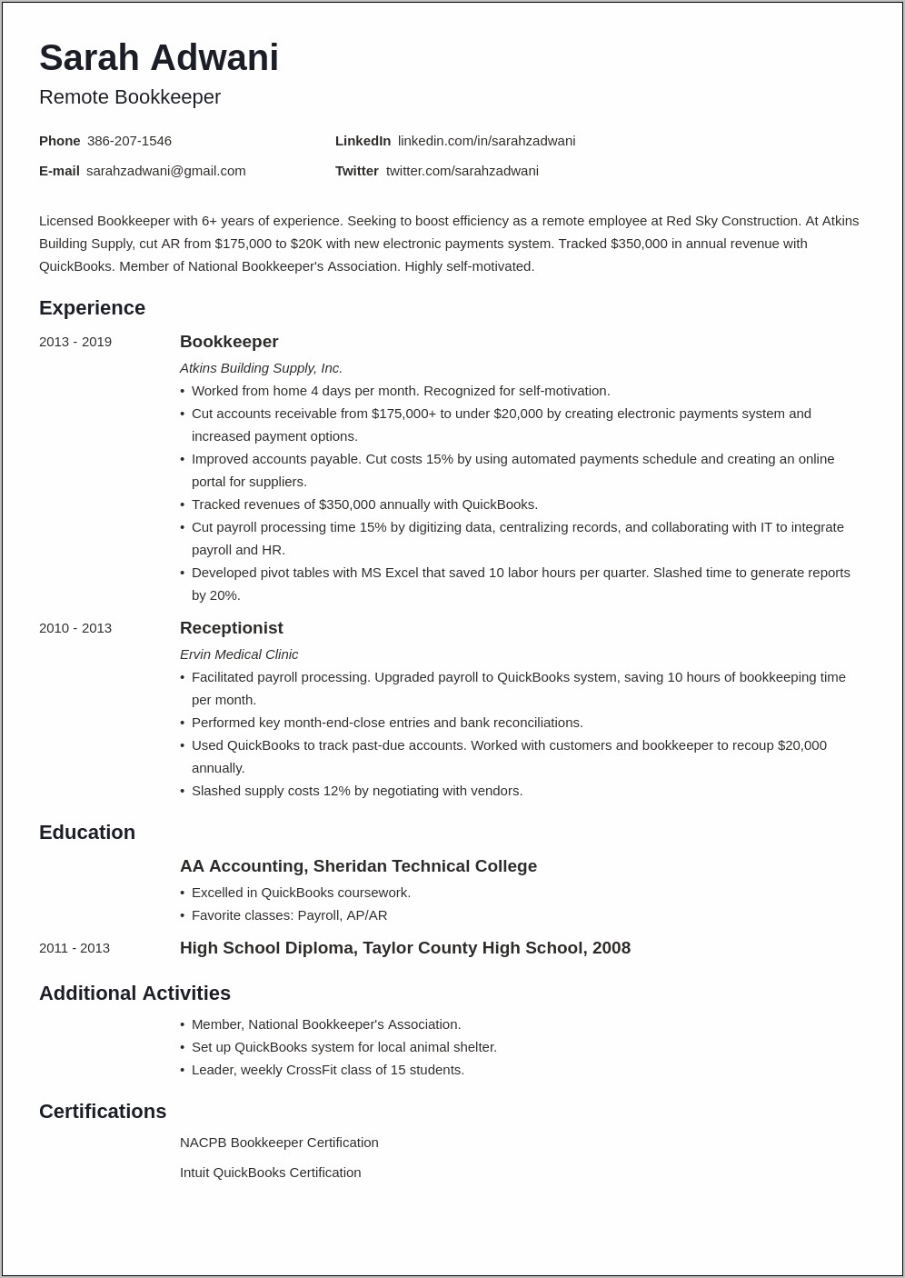 Specimen Processor Objective Resume Sample