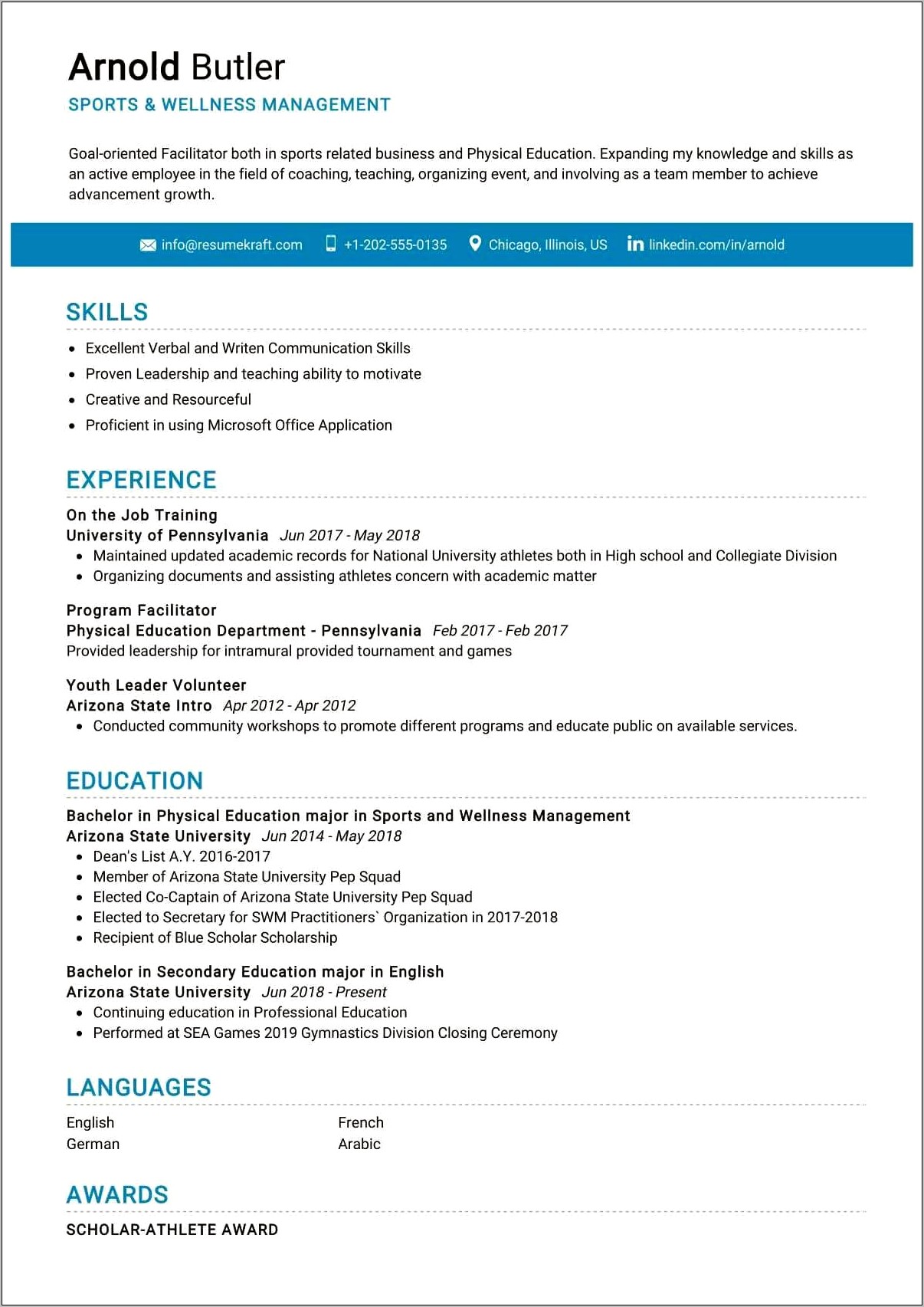 Sport Resume Cv Template Free