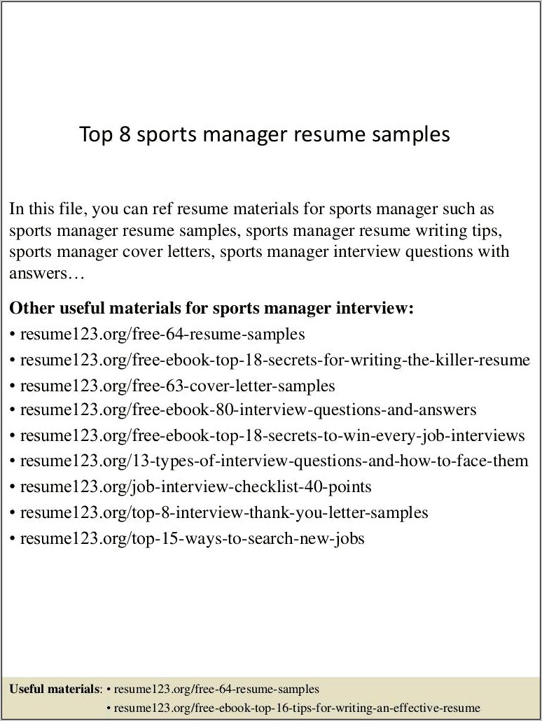 Sports Management Resume Cover Letter
