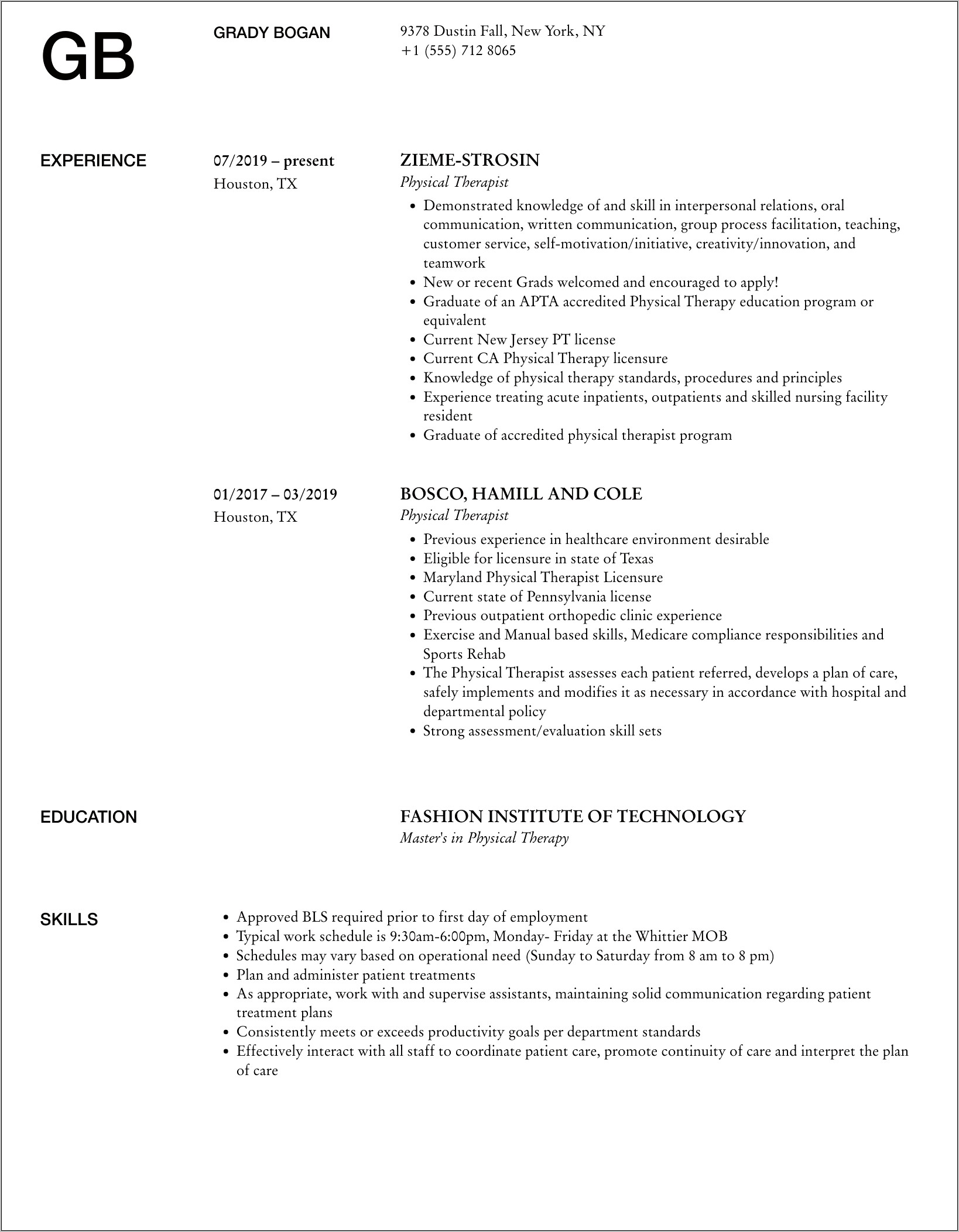 Sports Pt Residency Resume Example