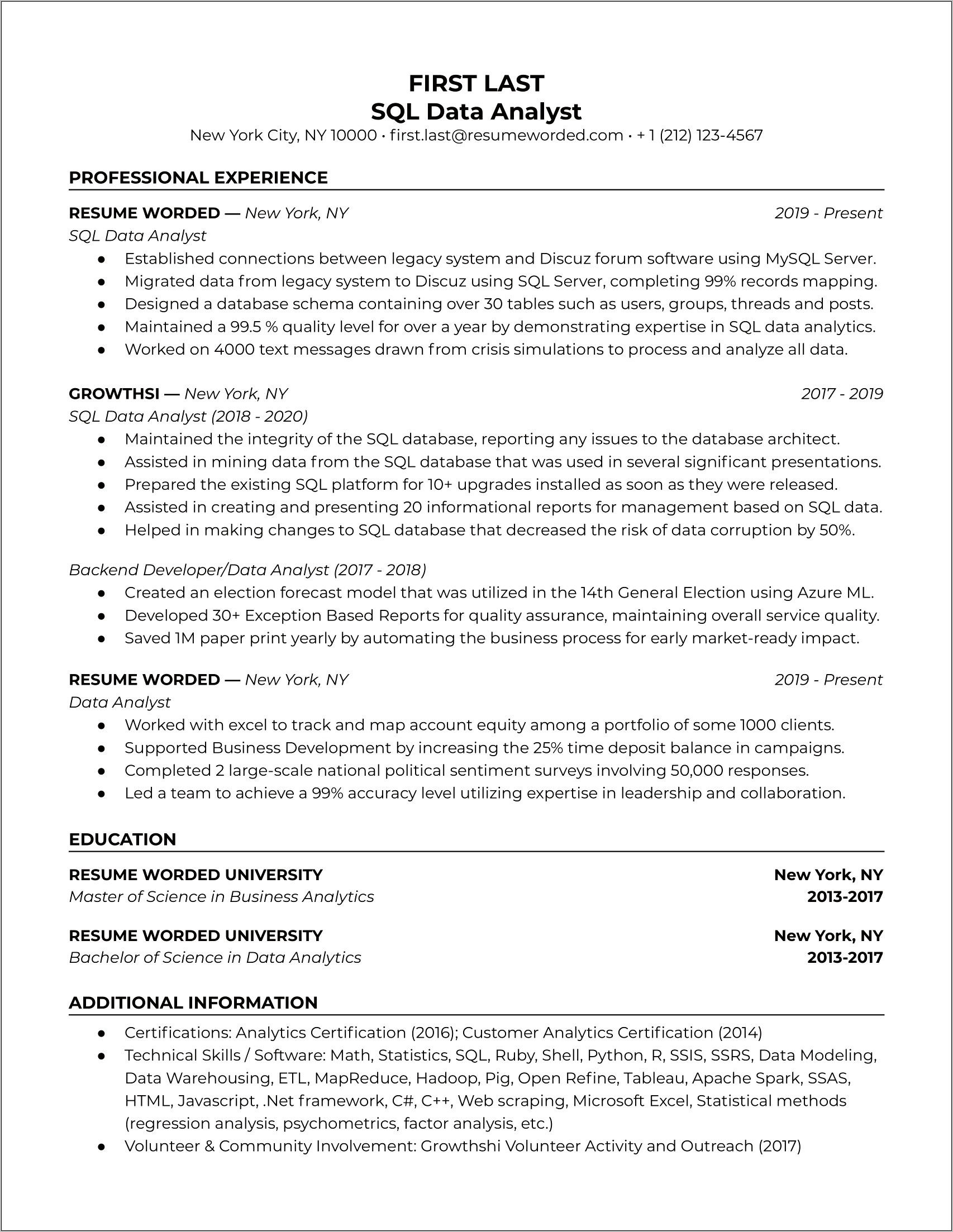 Sql Database Developer Sample Resume