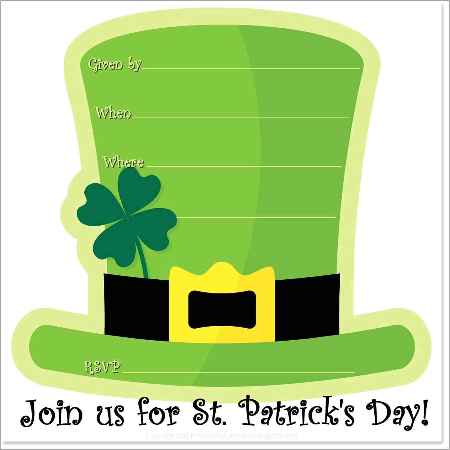 St Patrick's Day Party Invitation Free Template