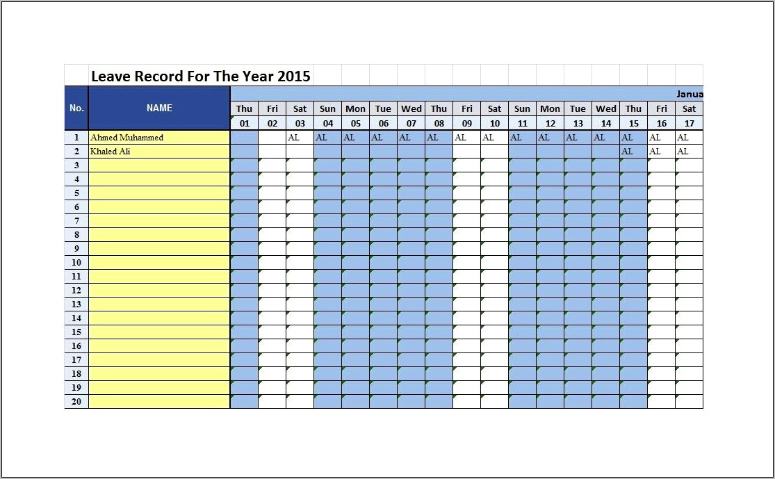 Staff Holiday Planner Template Free Excel 2015