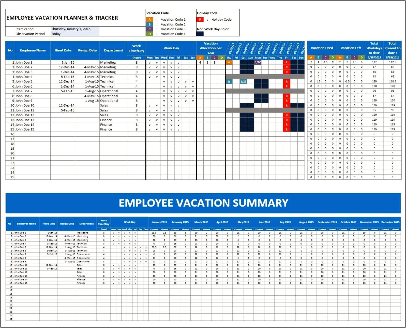 Staff Holiday Planner Template Free Excel 2018