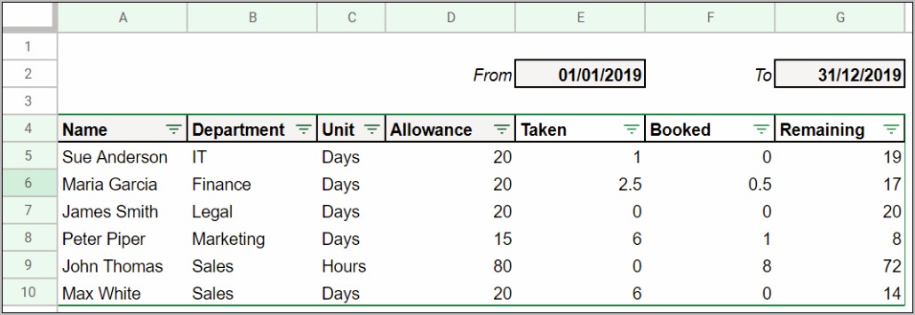 Staff Holiday Planner Template Free Excel 2019