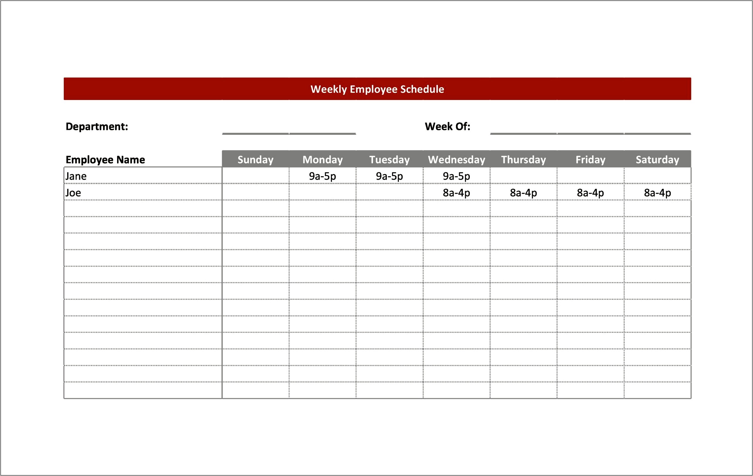 Staff Two Week Schedule Template Free Download