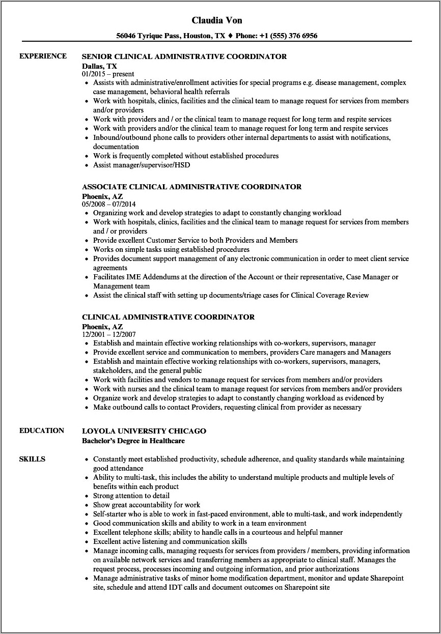 Staffing Coordinator Resume Job Description