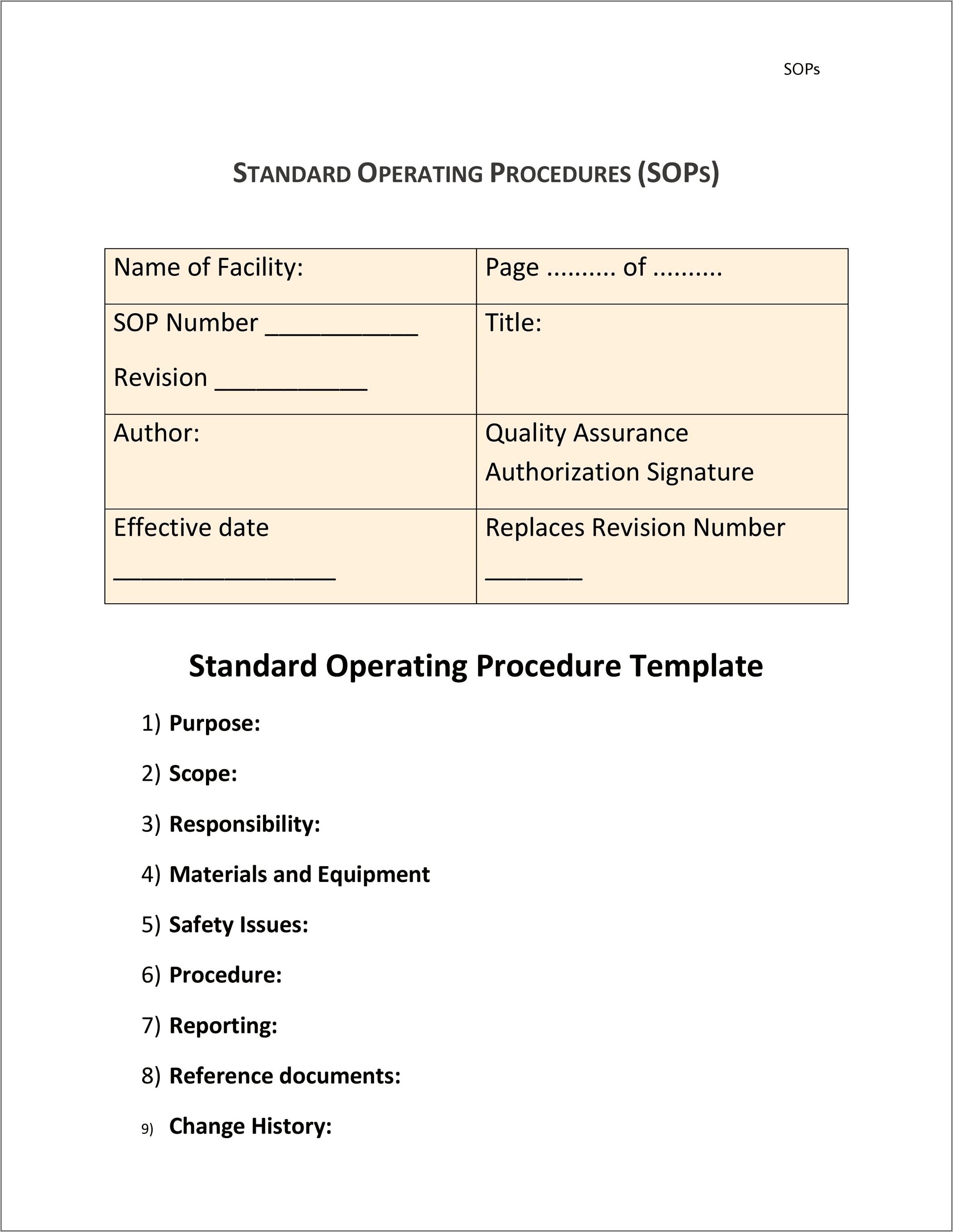 Standard Operating Procedure Template Microsoft Word Free