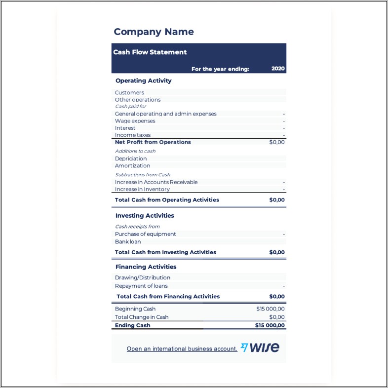 Statement Of Cash Flow Template Free Download