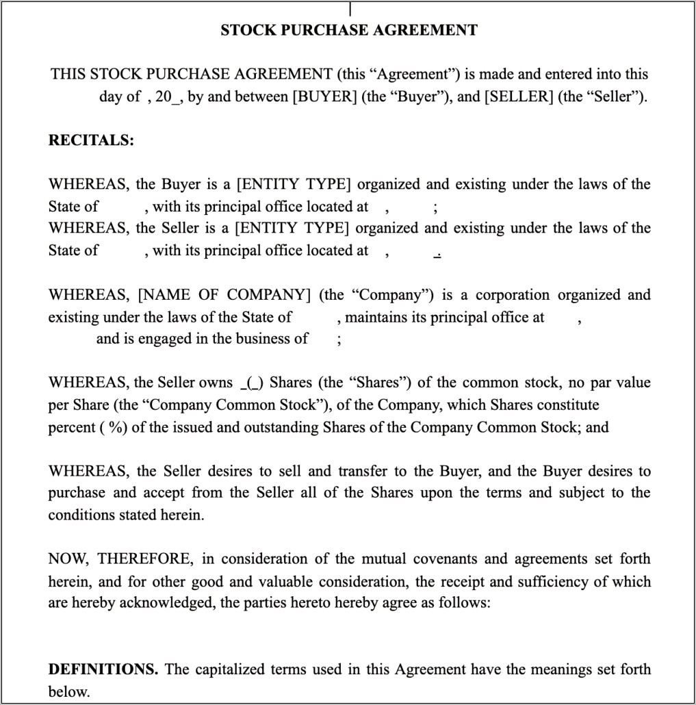 Stock Transfer Of Ownership Agreement Template Free