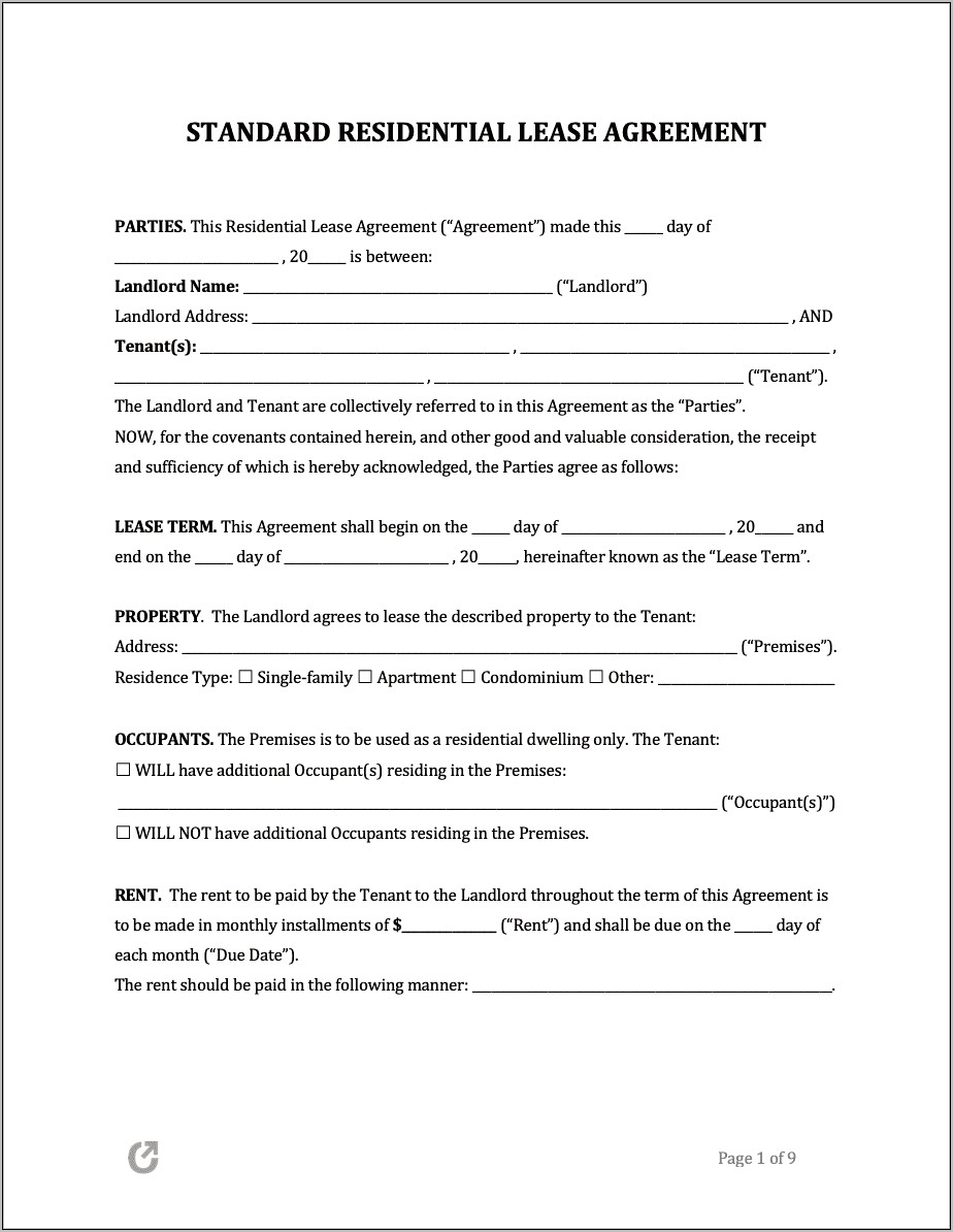 Storage Space Rental Agreement Residential Free Template