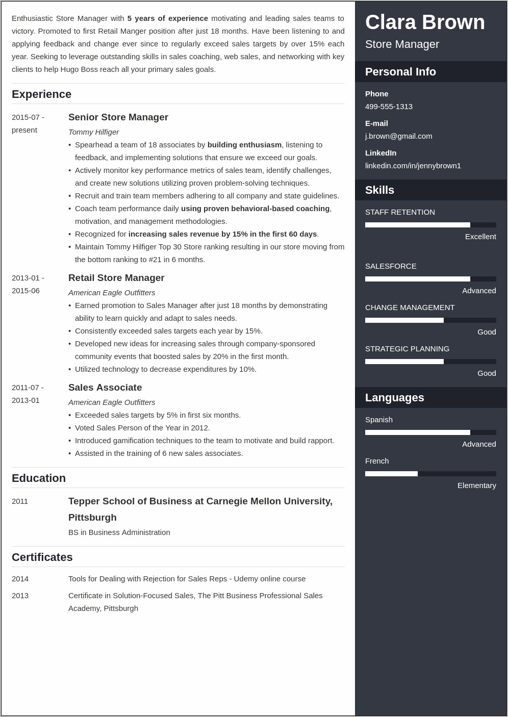 Store Manager Resume Word Format