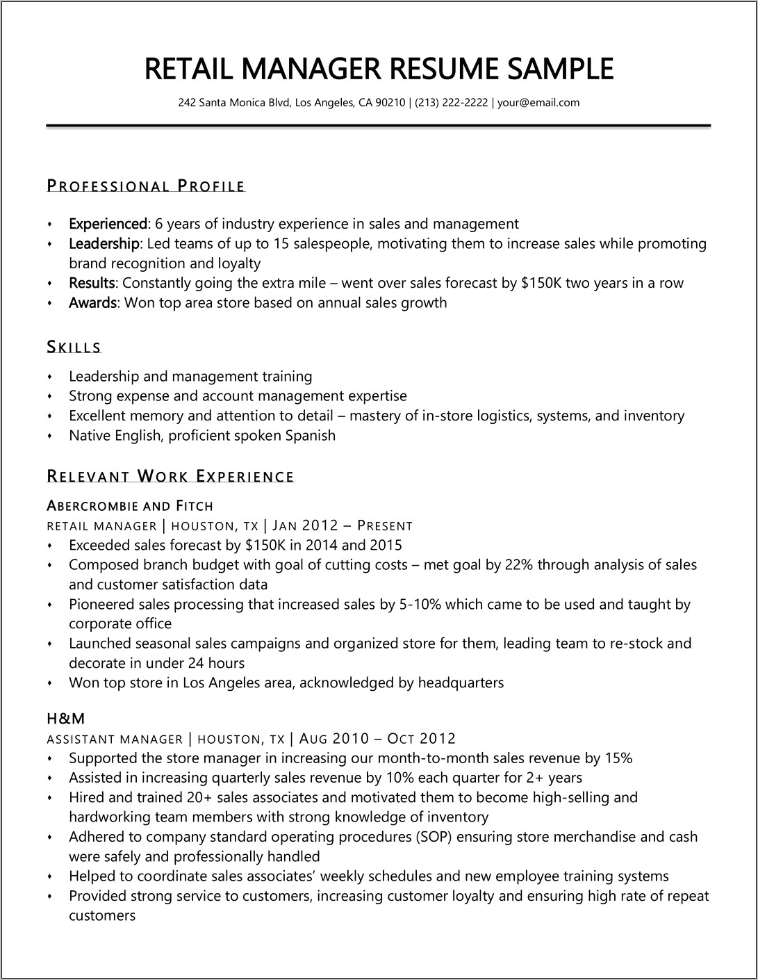 Store Manager Sample Resume Objective