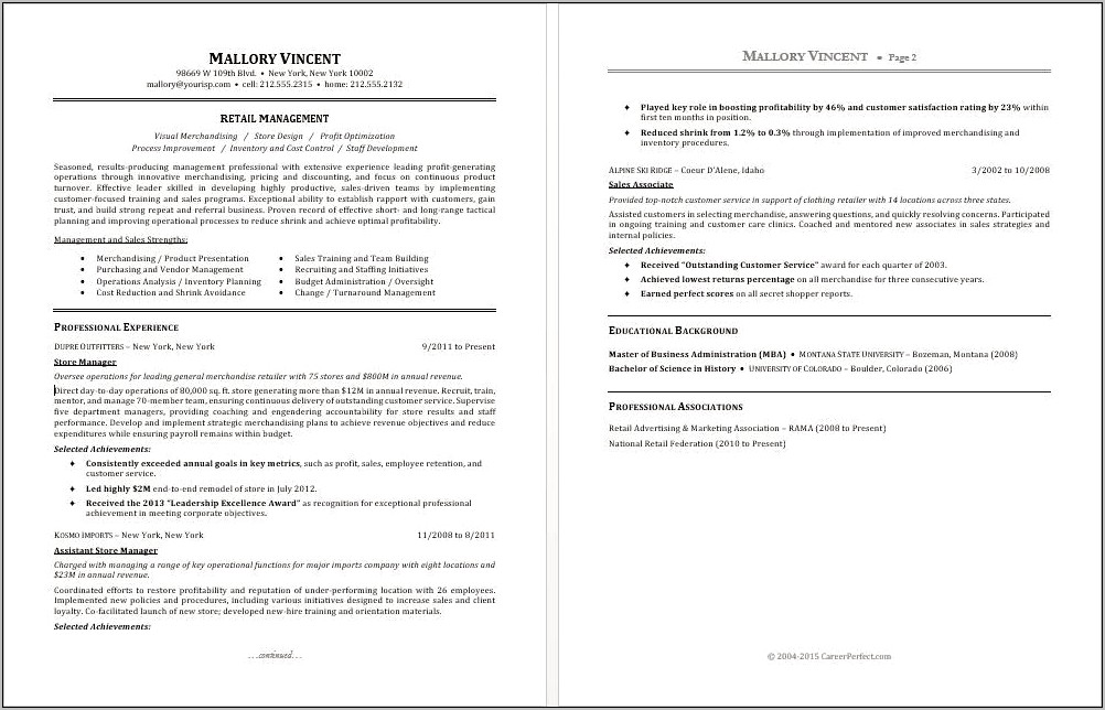 Strong Management Summery For Resume