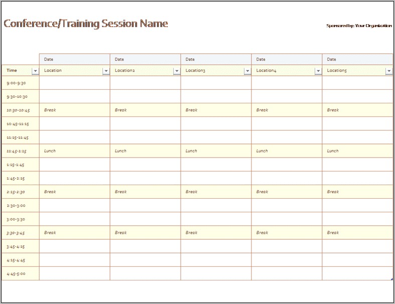 Student 5 Day School Schedule Template Free Excel