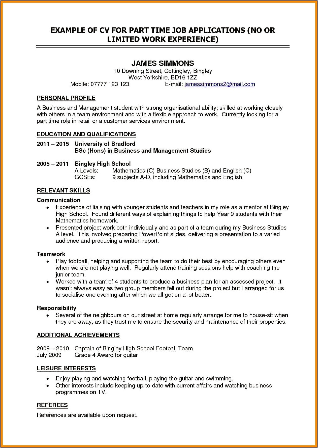 Student Job Student Resume Examples