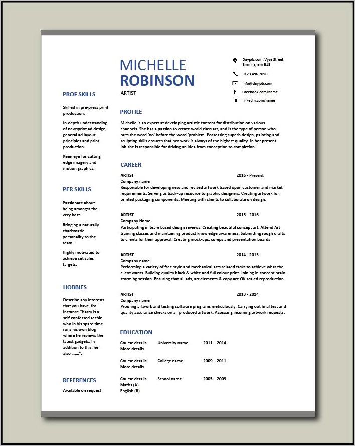 Student Resume Art Sample Word