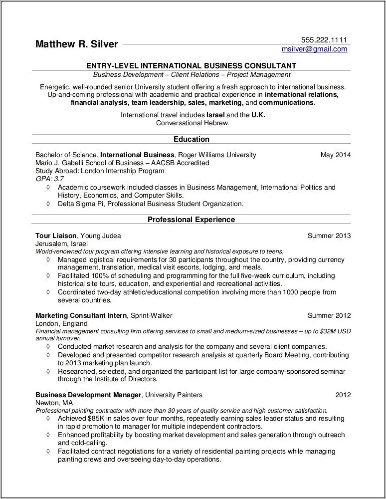 Study Abroad On Resume Samples