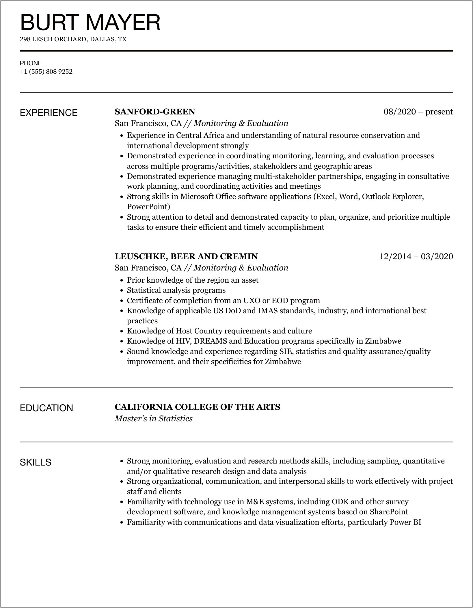 Study Abroad Resume Example Ghana