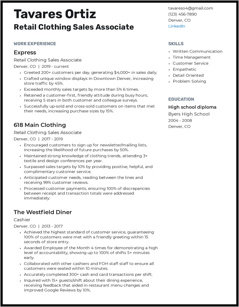 Stylist Sales Associate Resume Sample