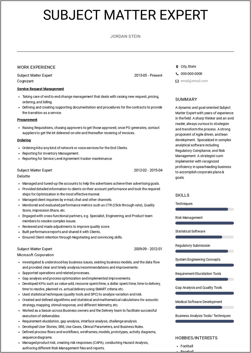 Subject Matter Expert Resume Sample