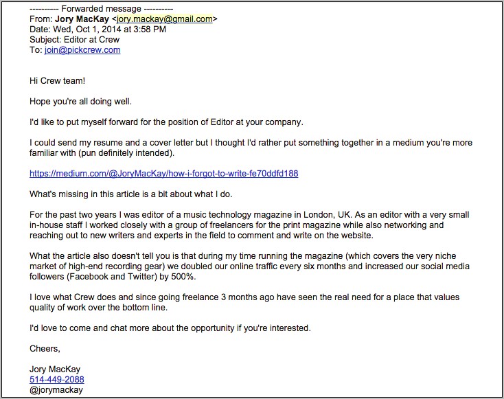 Submitting Resume Via Email Sample