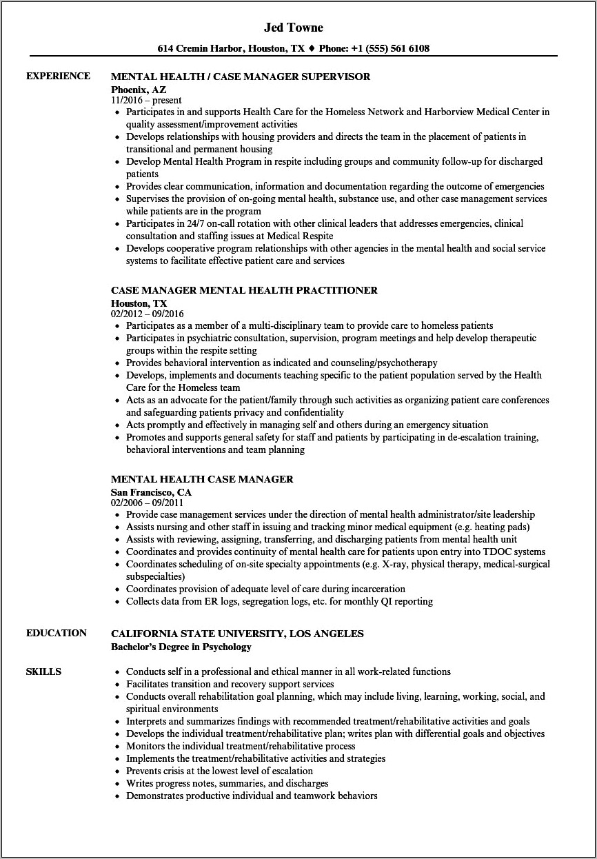 Substance Abuse Case Manager Resume