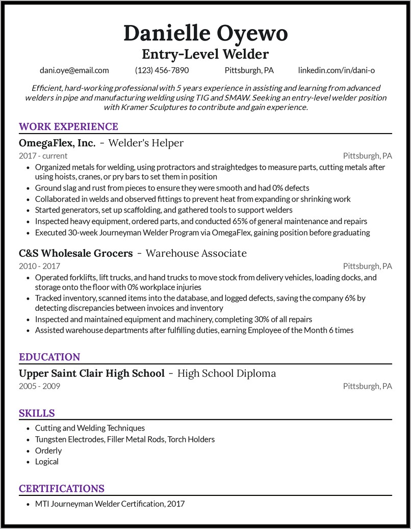 Summary Examples For Welders Resume