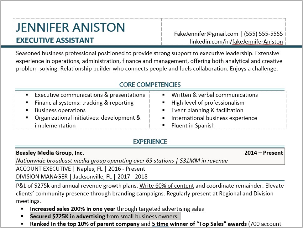 Summary Of Experience Resume Examples
