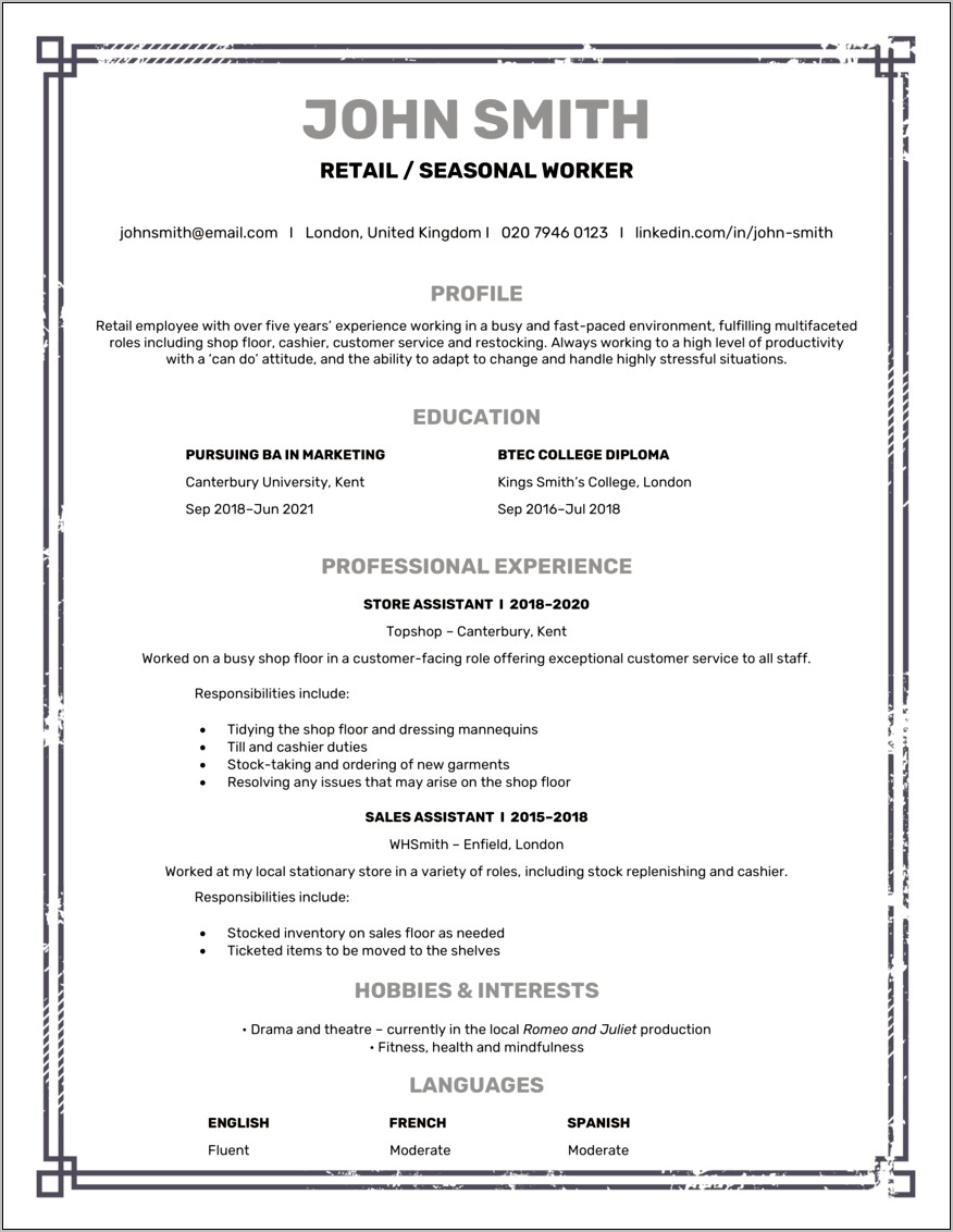 Summer Youth Employment Resume Sample