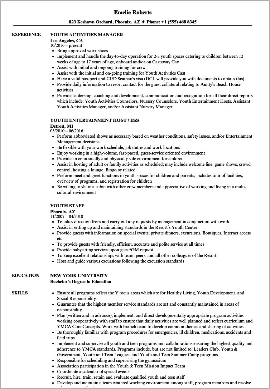 Summer Youth Job Description Resume