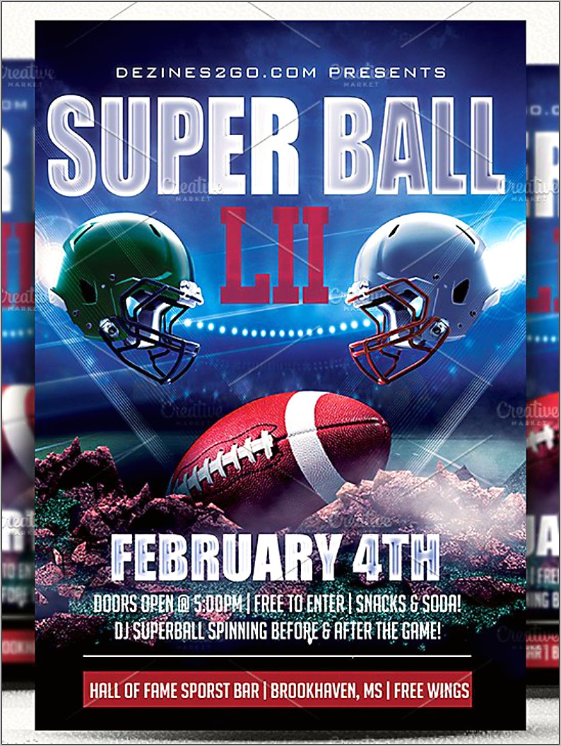 Super Bowl 51 Party Flyer Template Free