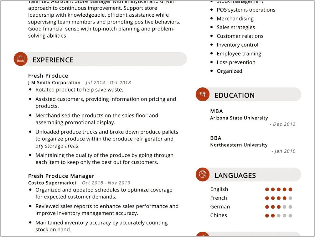 Super Market Store Manager Resume