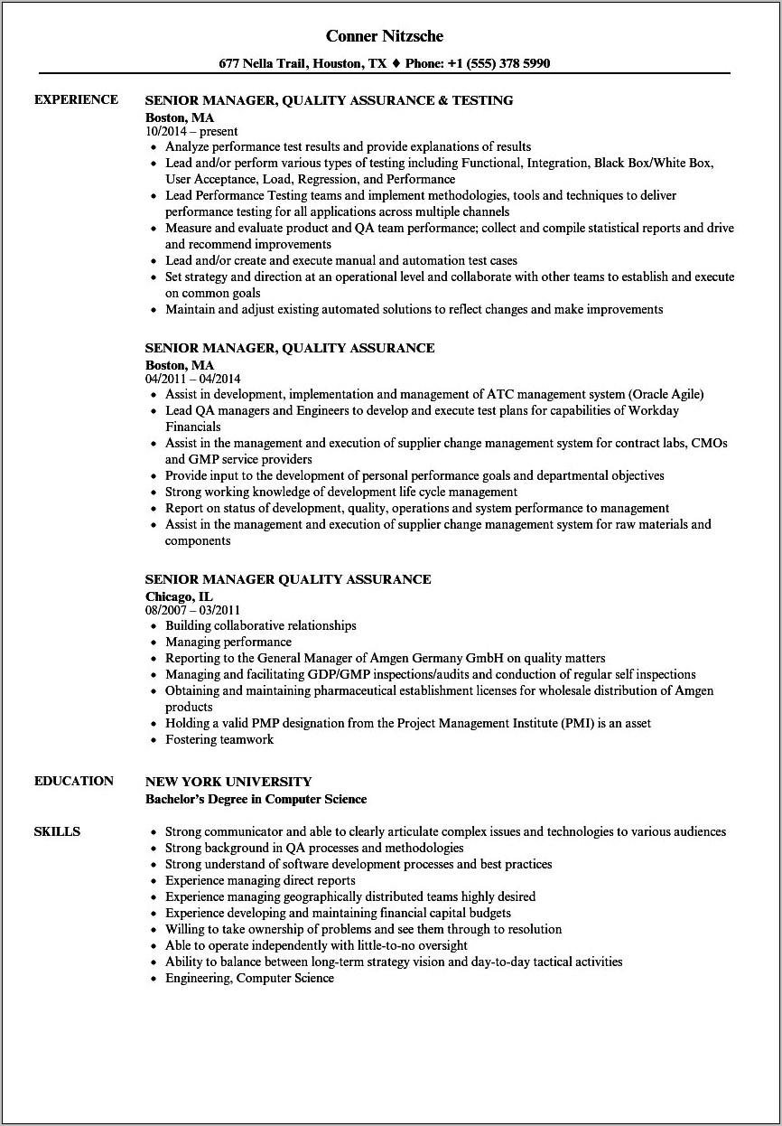 Supplier Quality Management Resume Sample